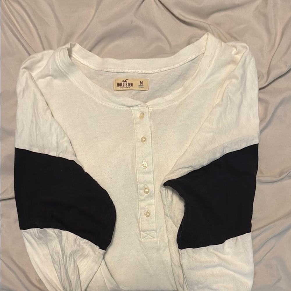 Hollister Cream and Black Henley Top
